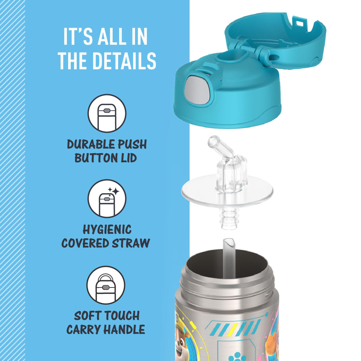 FUNTAINER Water Bottle with Straw (Paw Patrol Blue / 12 Ounces)