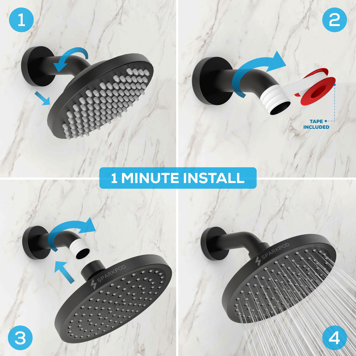 Rain Shower Head (6 Inch Round / Midnight Black Matte)