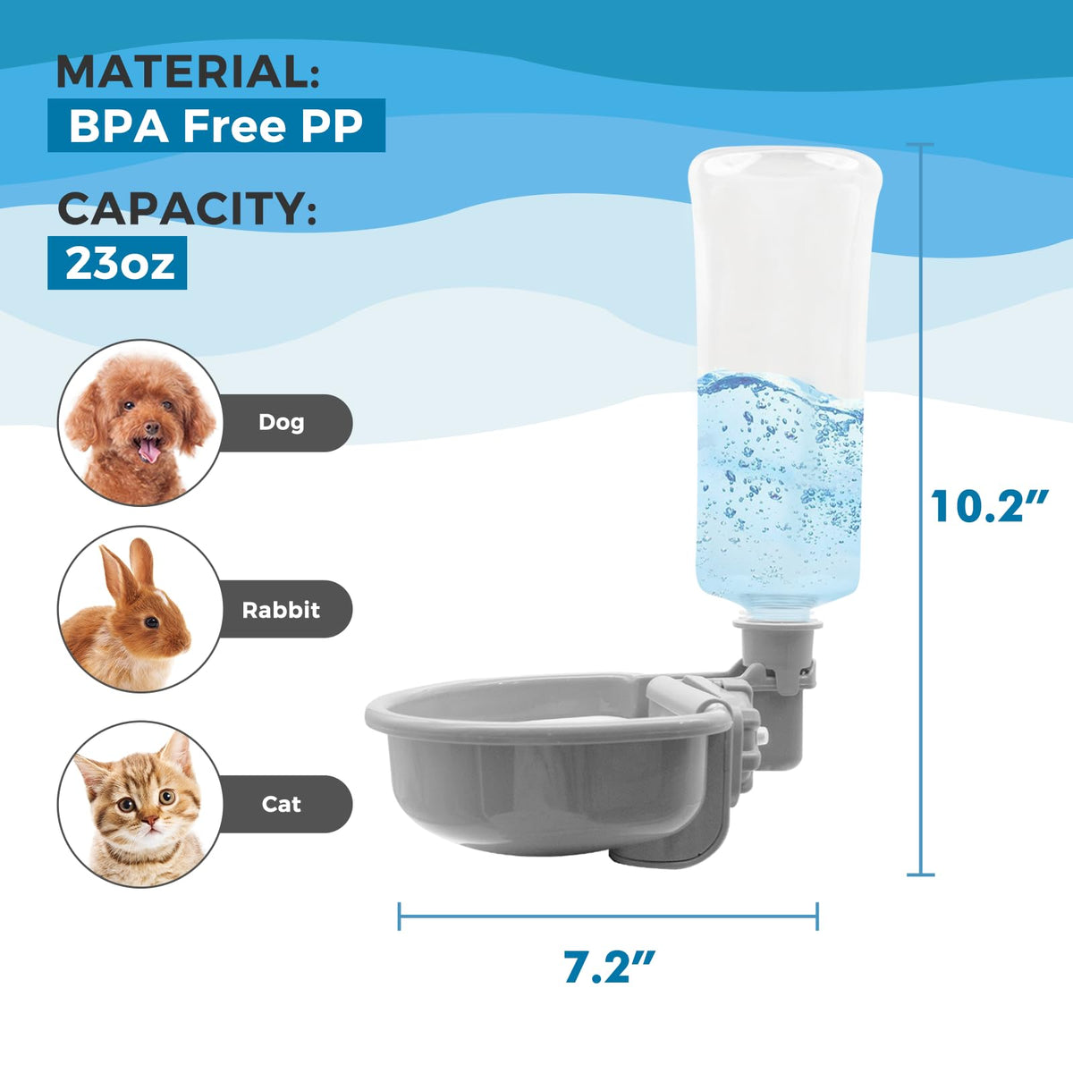Anti Splash Pet Water Bowl for Crates (23oz / A-Grey)