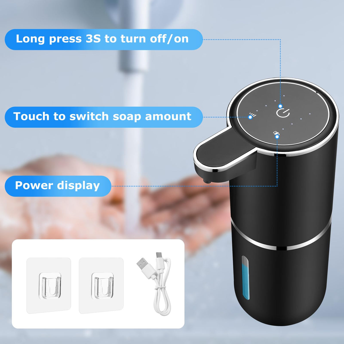 2 Pack Automatic Soap Dispenser Touchless (Black / Liquid x2)
