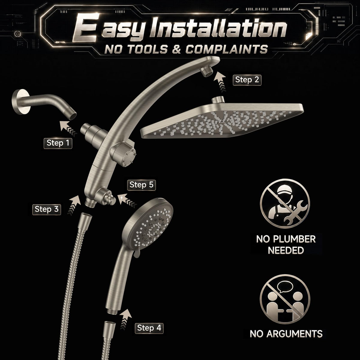 12" Brushed Nickel Shower Head with Handheld (Brushed Nickel / 12inch)