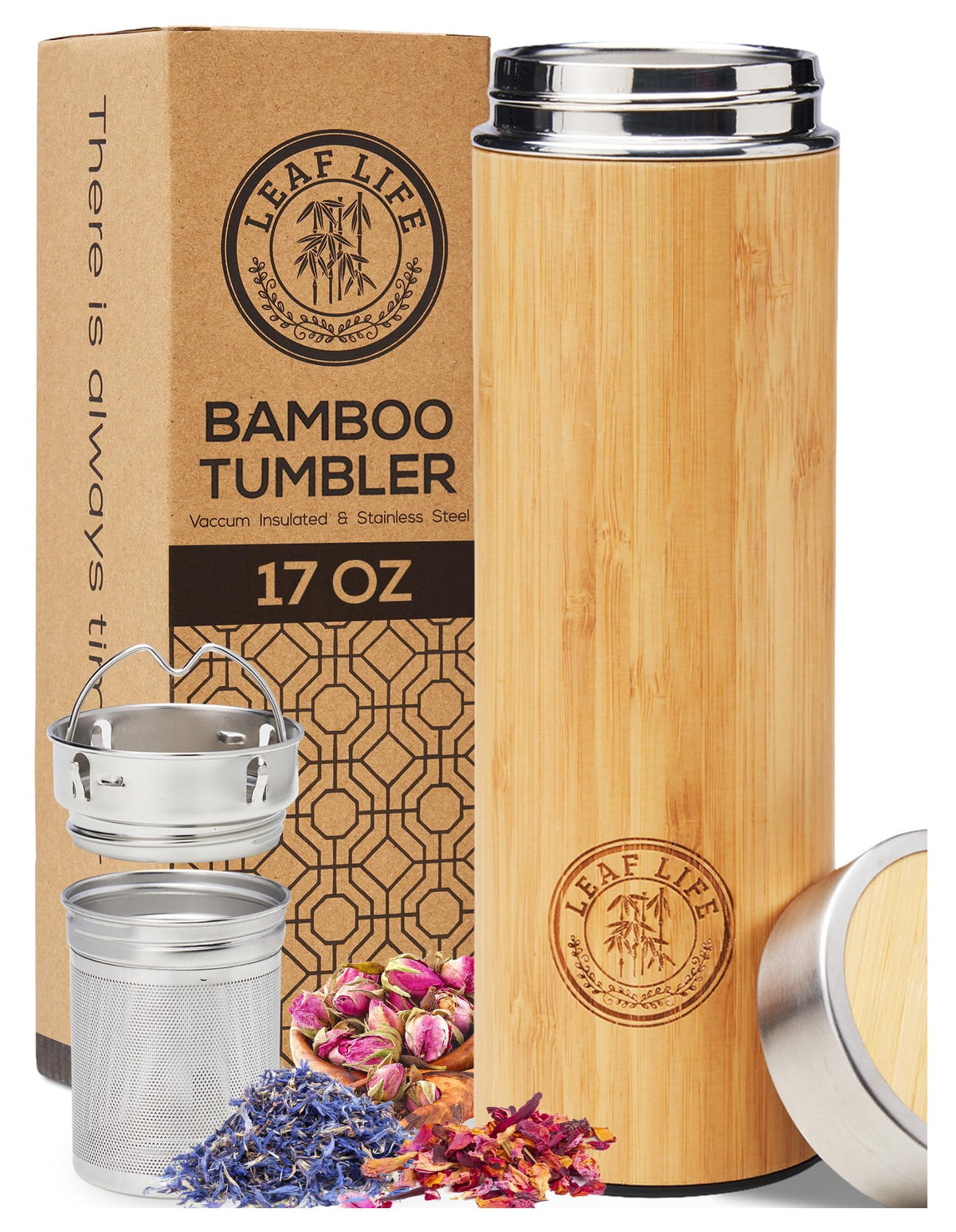 Premium Bamboo Tea Tumbler with Infuser for Loose Leaf Tea (17 Ounces)