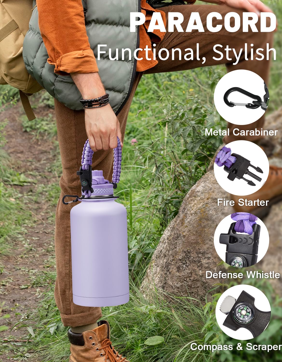 Half Gallon Water Bottle Insulated (Lilac Purple / 64 Ounces)
