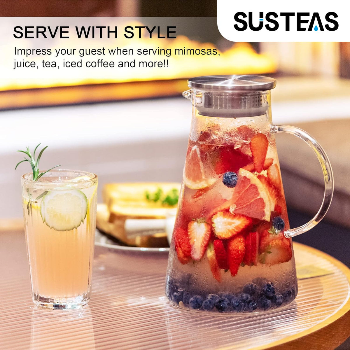 2L 68oz Glass Pitcher with Lid and Handle (68 Ounces / Clear)