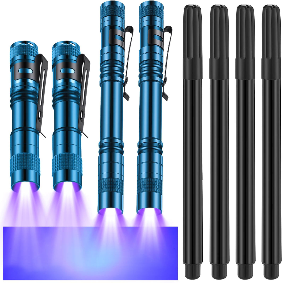 4 Invisible Ink Pens 4 UV Marker Flashlights (Blue and Black)
