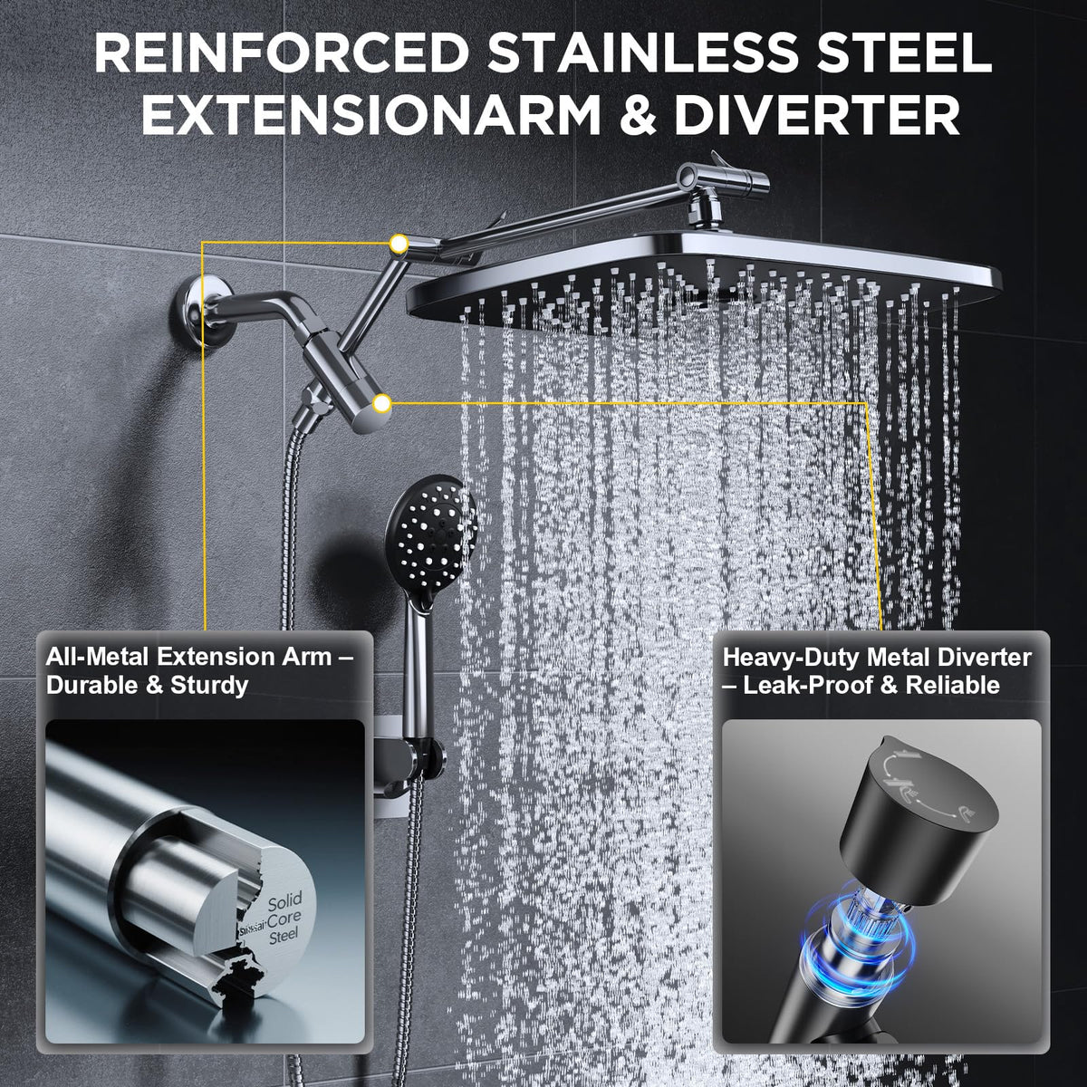 14" Wide Rain Shower Head with Handheld (Chrome / 14 Inch High Pressure)
