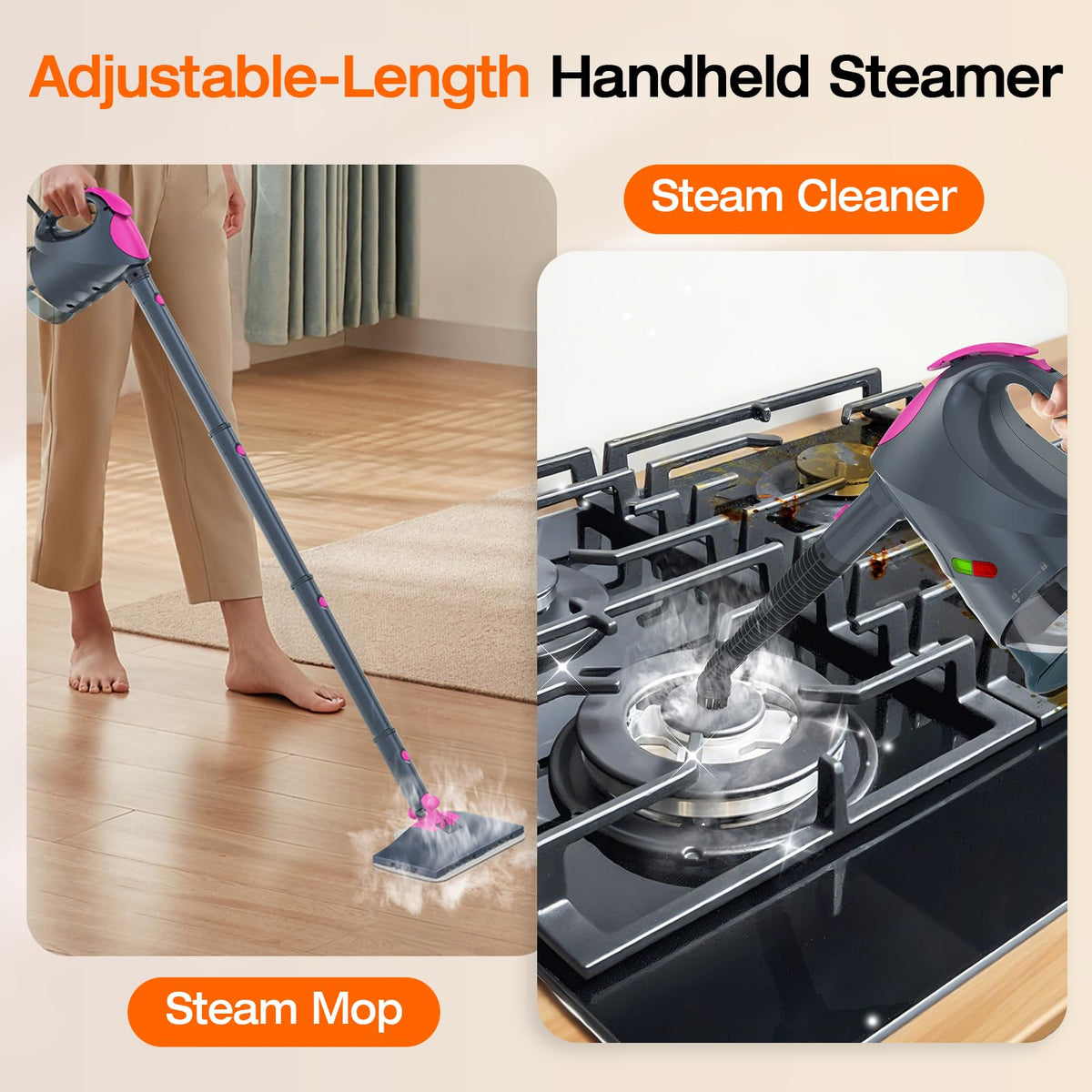 10-in-1 Steam Mop, Powerful Handheld Steam Cleaner for Home Cleaning (Mid Gray)