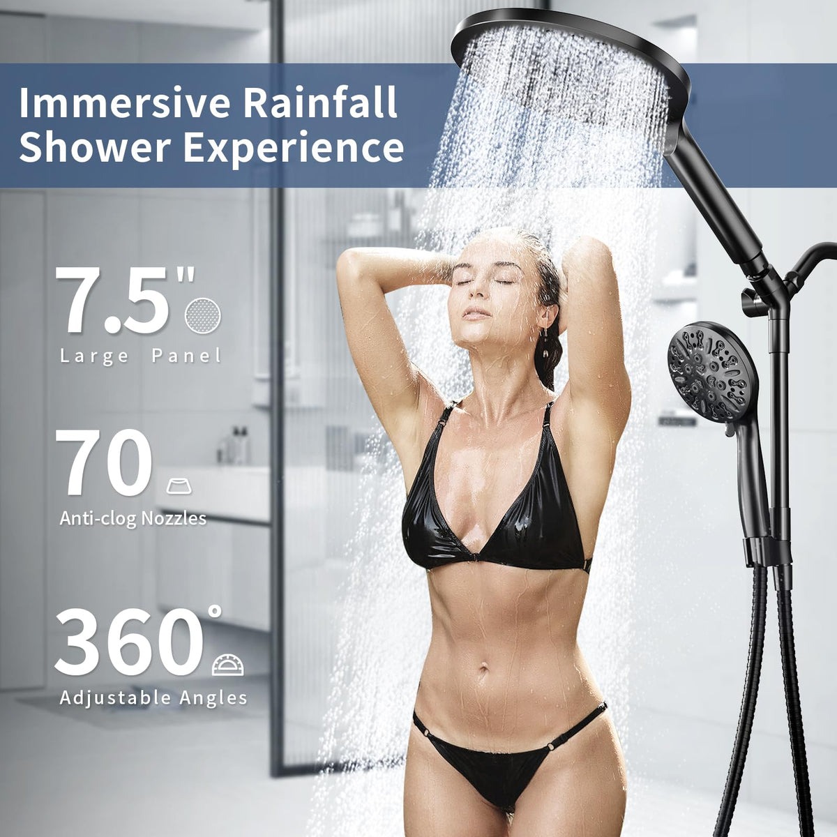 High Pressure Dual Shower Head with Handheld Spray Combo (Matte Black)