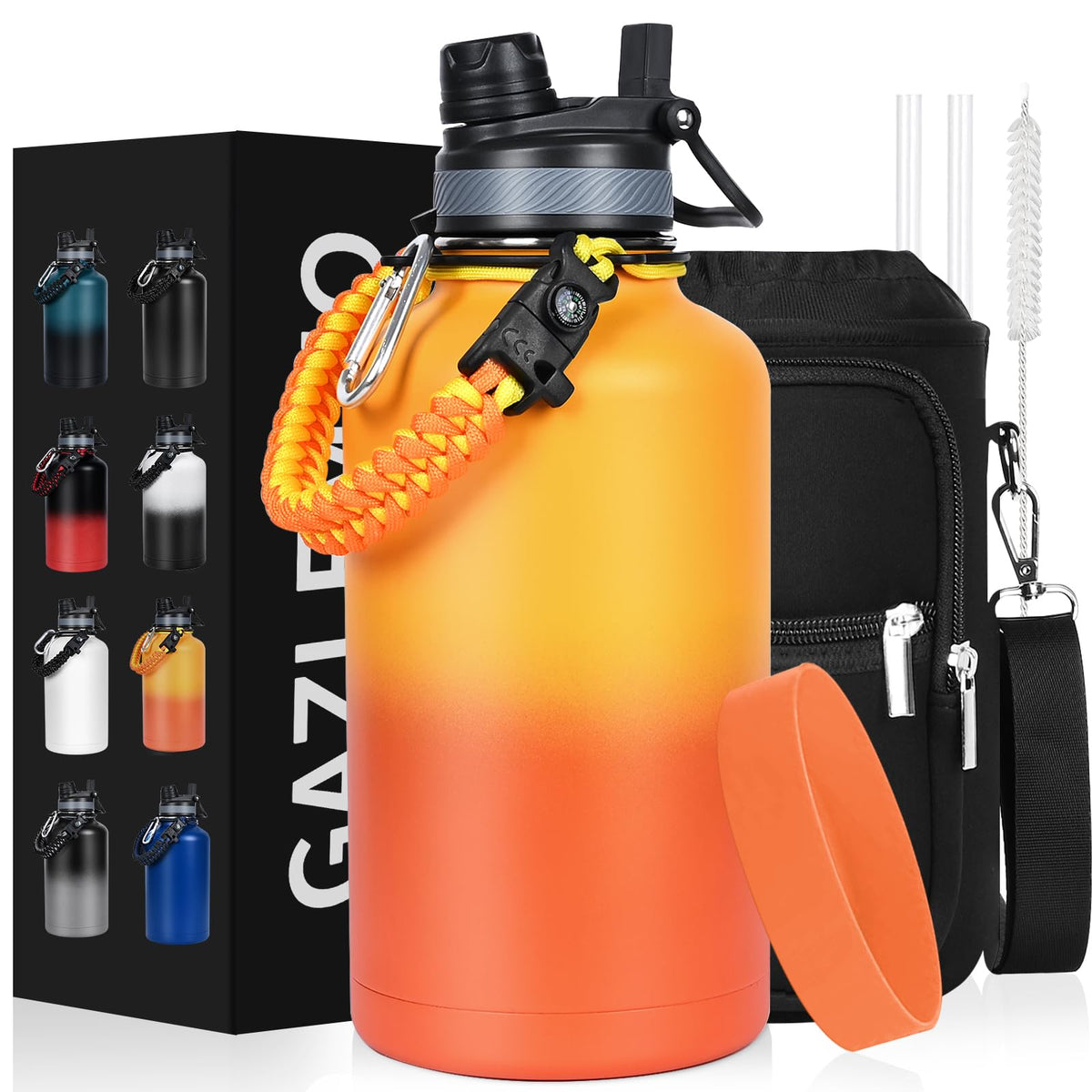 Insulated Water Bottle 64 oz (64 Ounces / Ombre Orange)