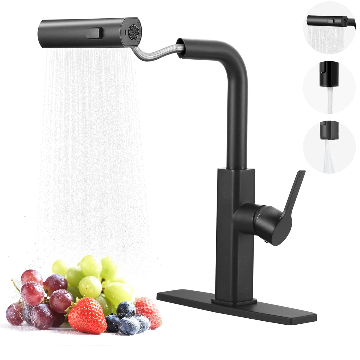 Kitchen Faucet with Pull Down Sprayer (Black / without soap dispenser)