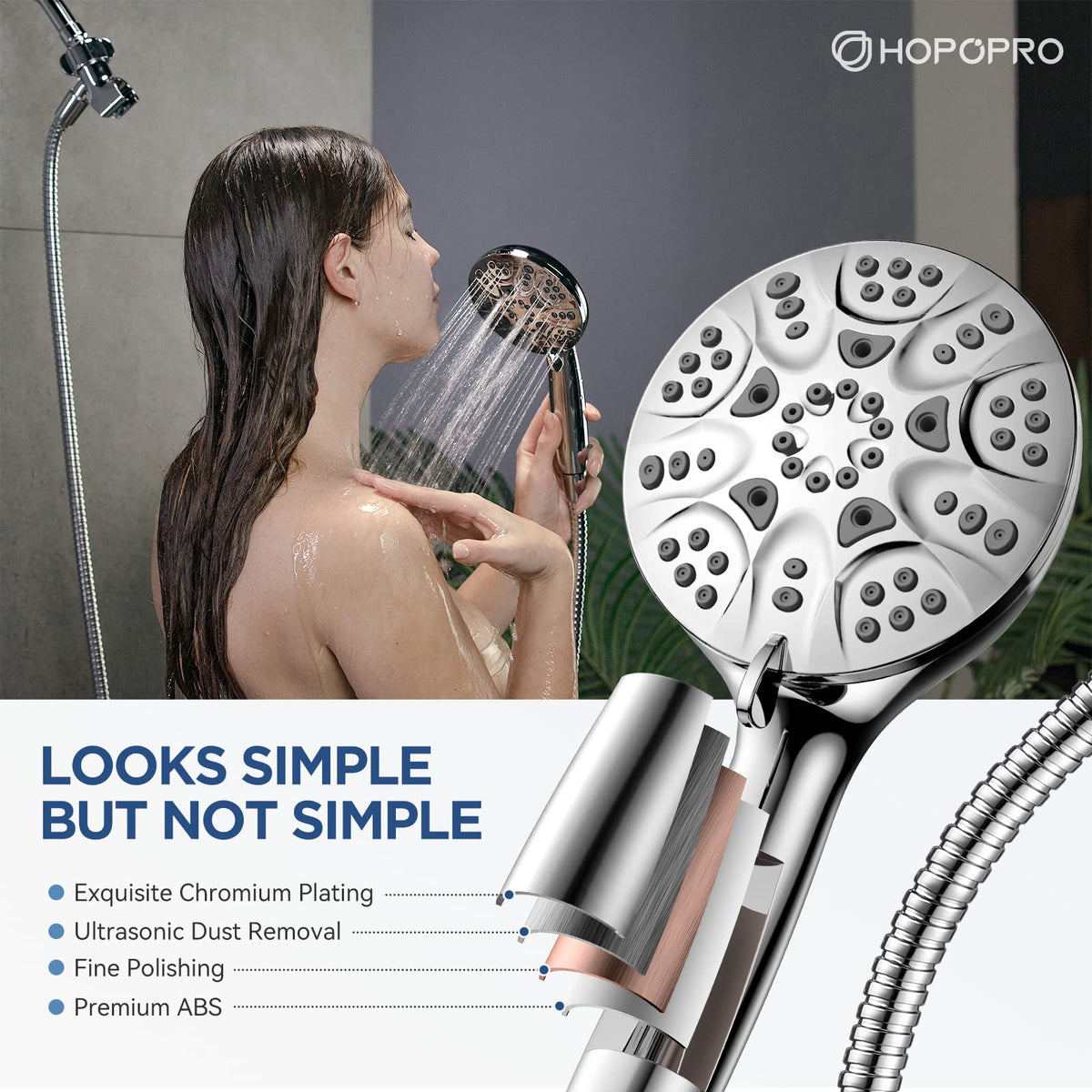 7 Mode High Pressure Handheld Shower Head with Power Wash (6 Modes + Power Wash / Chrome Premium)