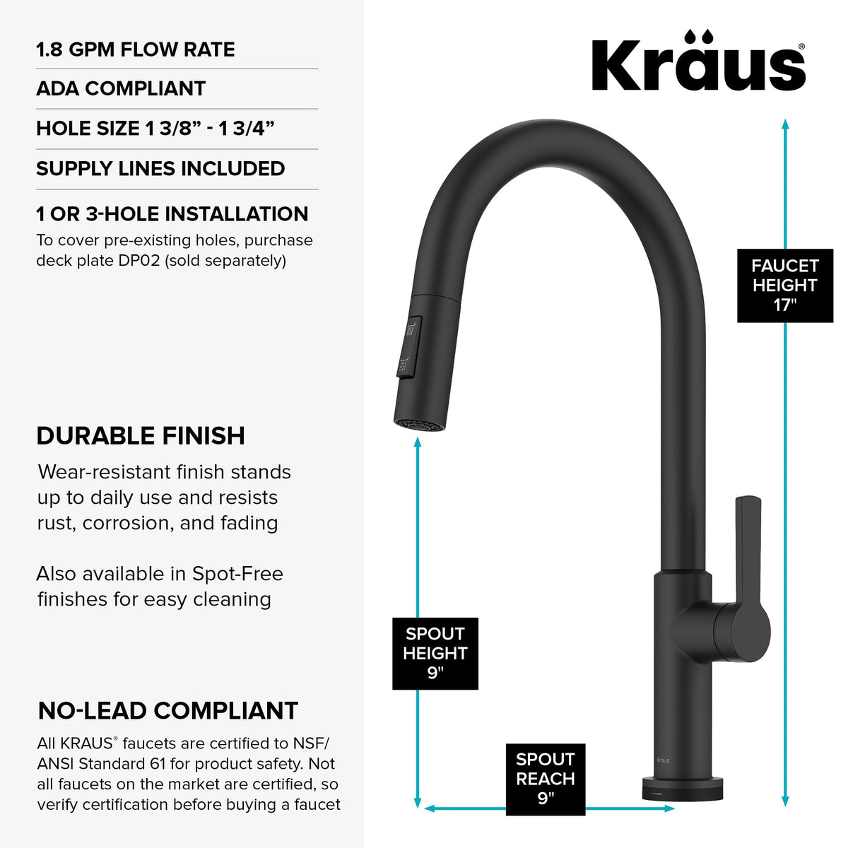 Oletto Touch Kitchen Faucet with Pull Down Sprayer in Matte Black (Pull Down Touch Faucet / Matte Black)