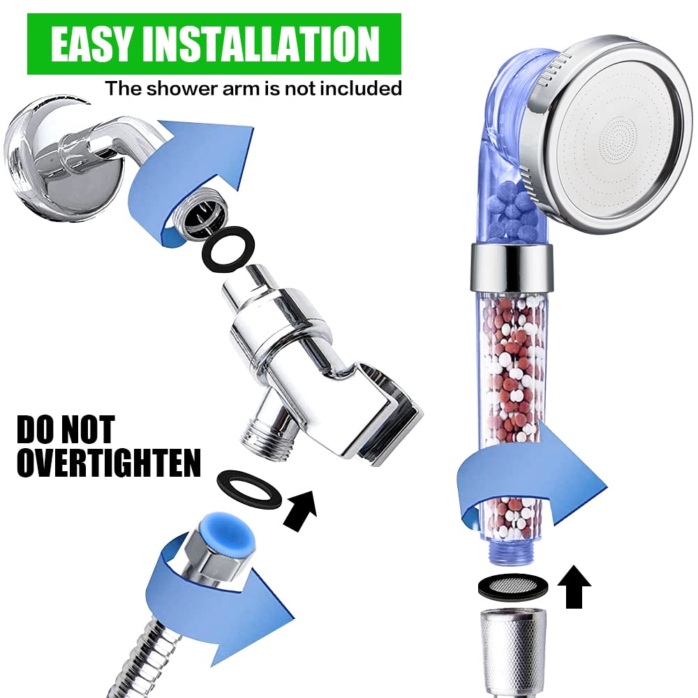 Shower Head with Hose Holder (Clear blue Shower Head + Hose + Holder)