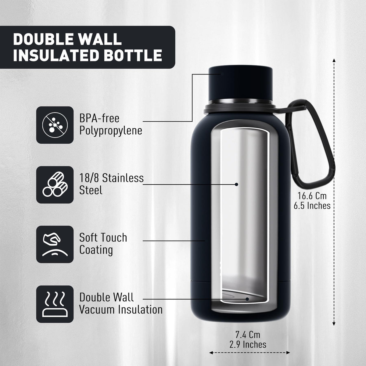 Small Water Bottle 12oz with Clip (350 ml / Black)