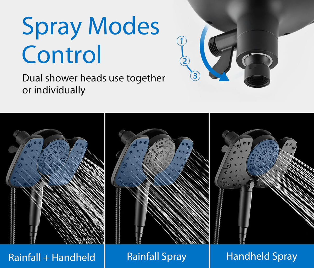 Rain Shower Head with Filtered Handheld Spray Combo Black 2.5 GPM (Black / 2.5 GPM)