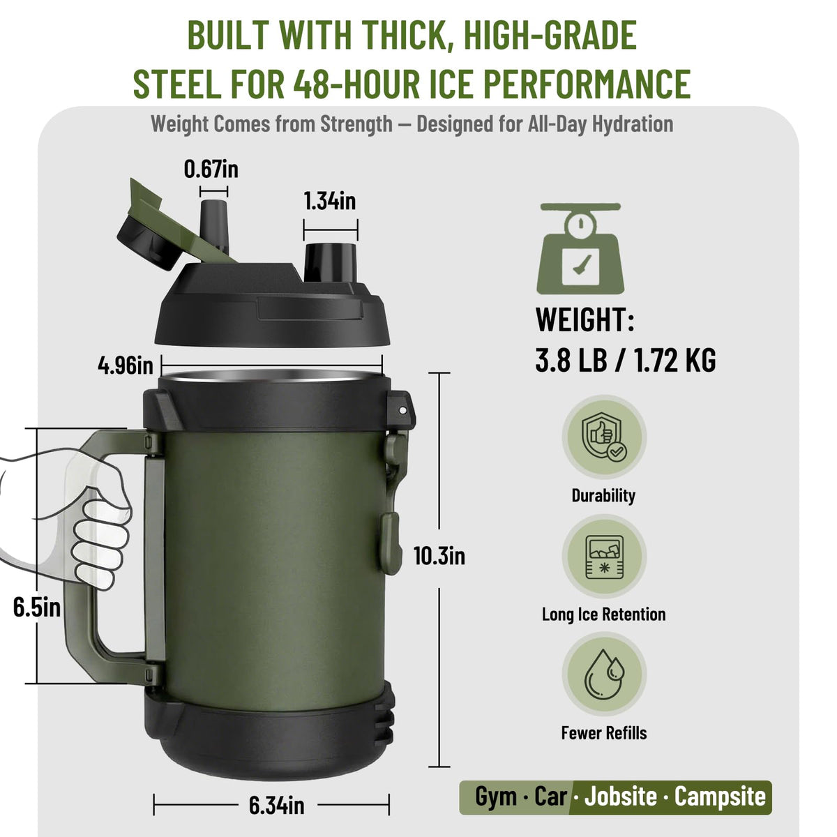1 gallon water jug (Matte Black / 128 Ounces)