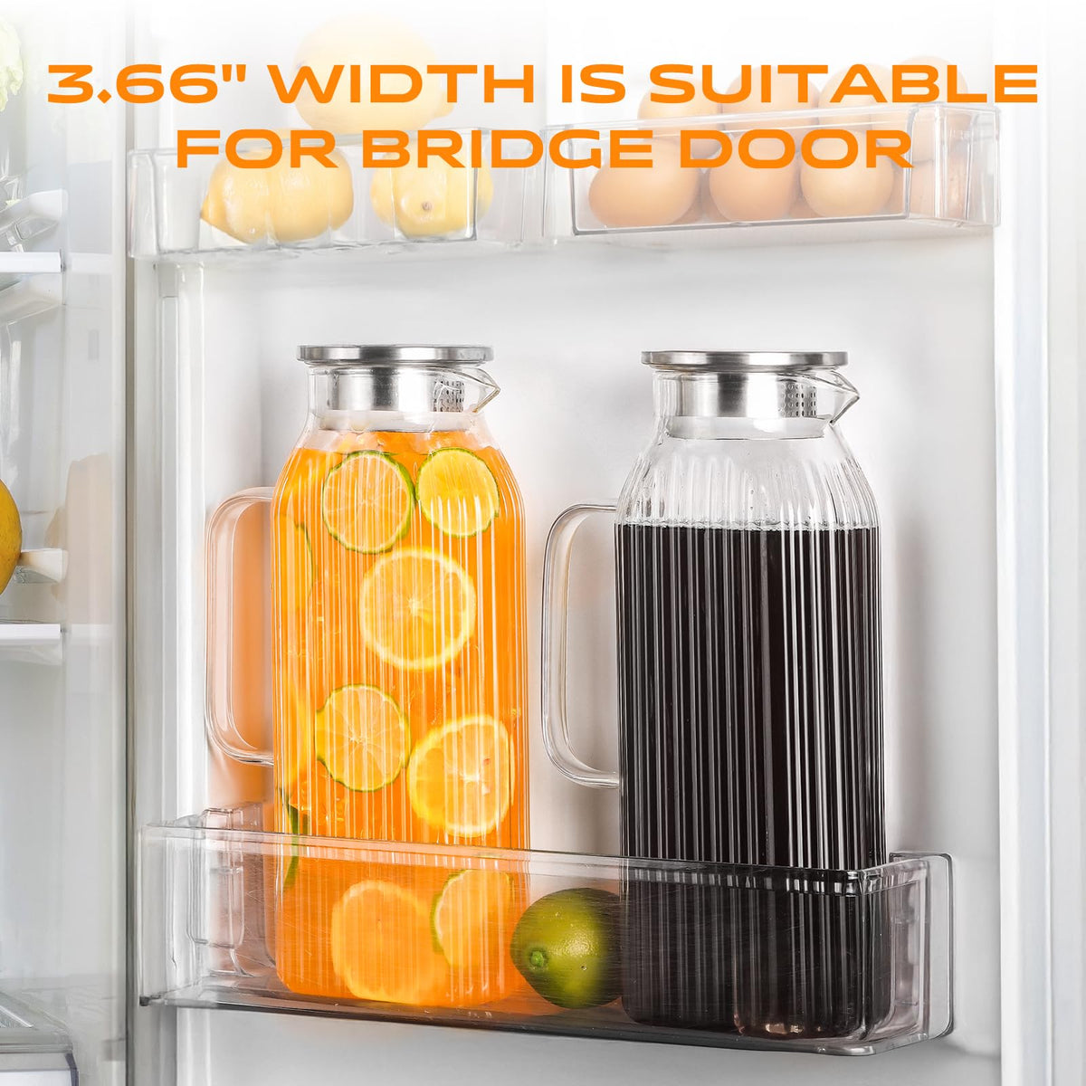 68oz Glass Pitcher with Lid and Handle for Fridge (Clear Striped)