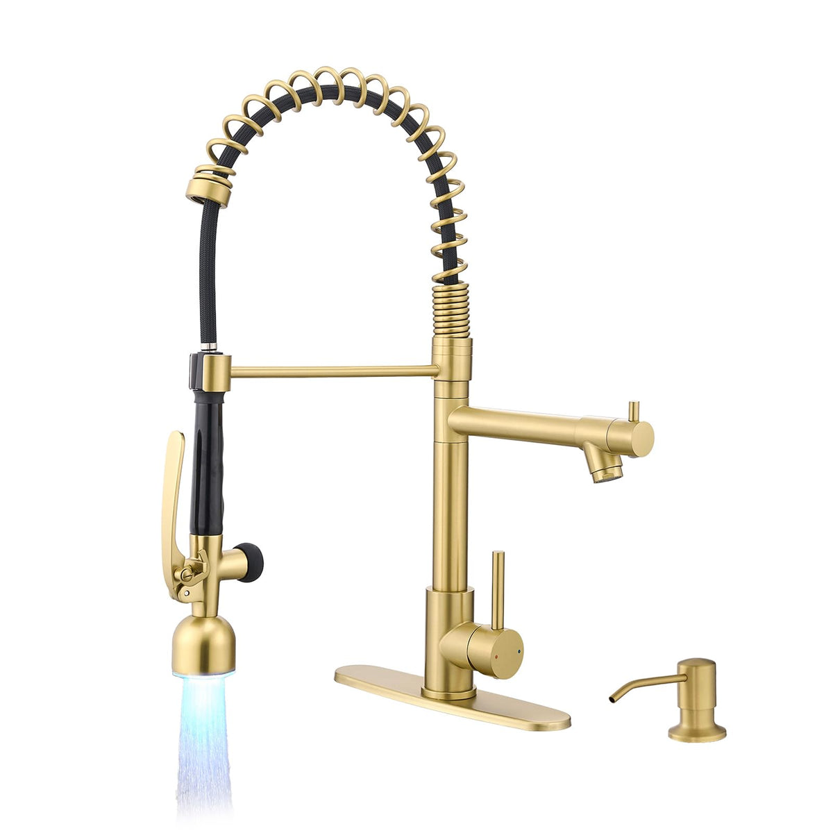 Commercial Kitchen Faucets with Pull Down Sprayer Brushed Gold LED (Gold Brushed)