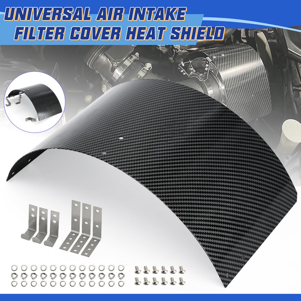 PTNHZ Universal Stainless Steel Air Intake Filter Cover Heat Shield Fits for 2.5 (Cover 2.5"-3.5" Carbon Fiber)