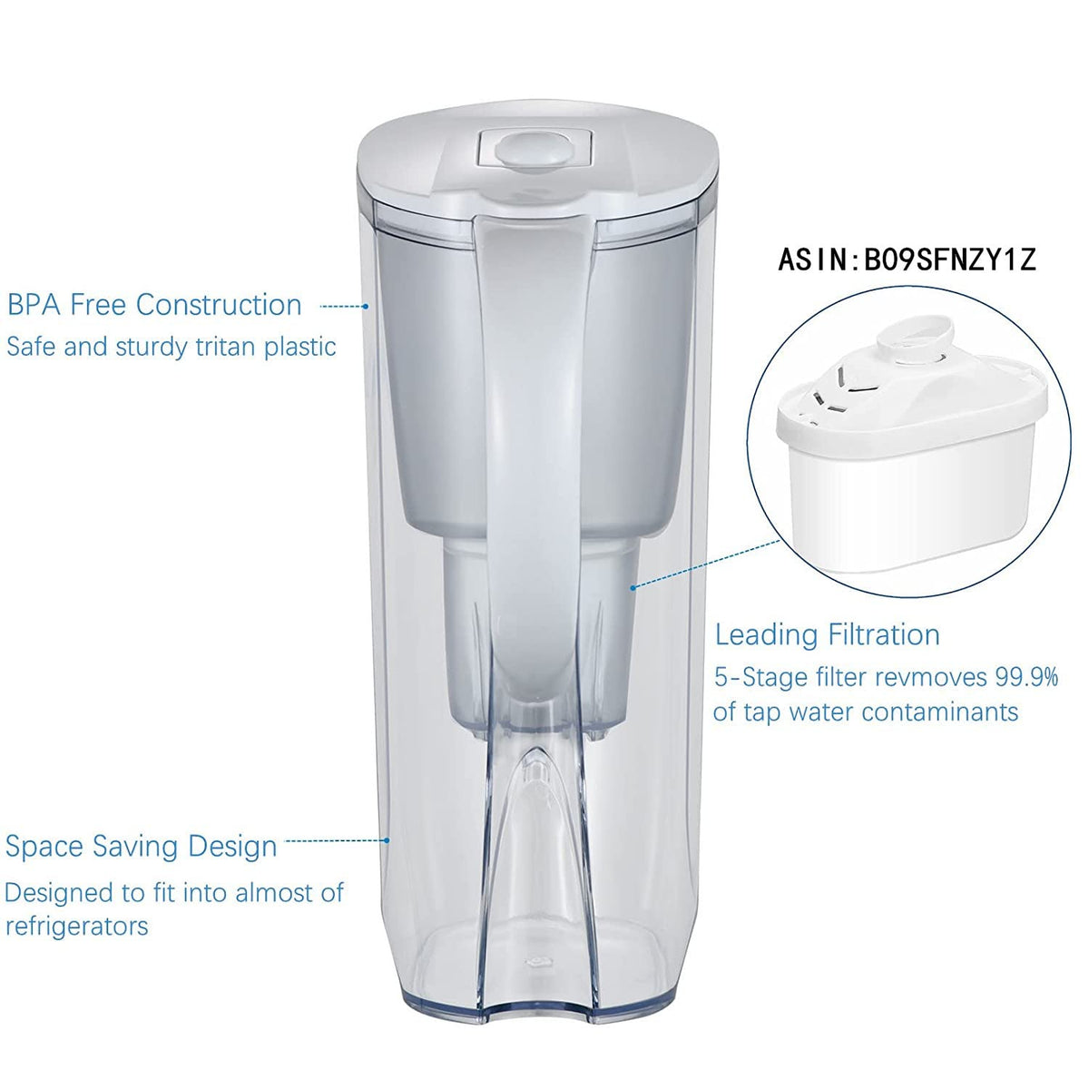 Water Filter Pitchers for Drinking Water with Activated Carbon Filter (10 Cup Normal)