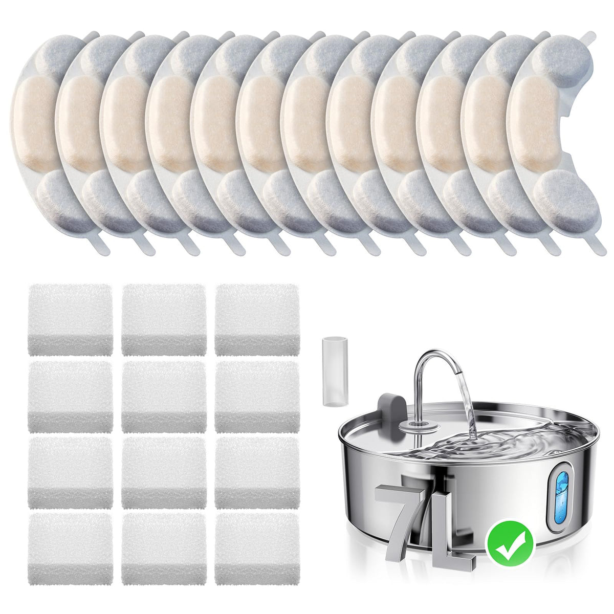 Official 12 PCS Filters & 12 Sponge for 7L (Silver)