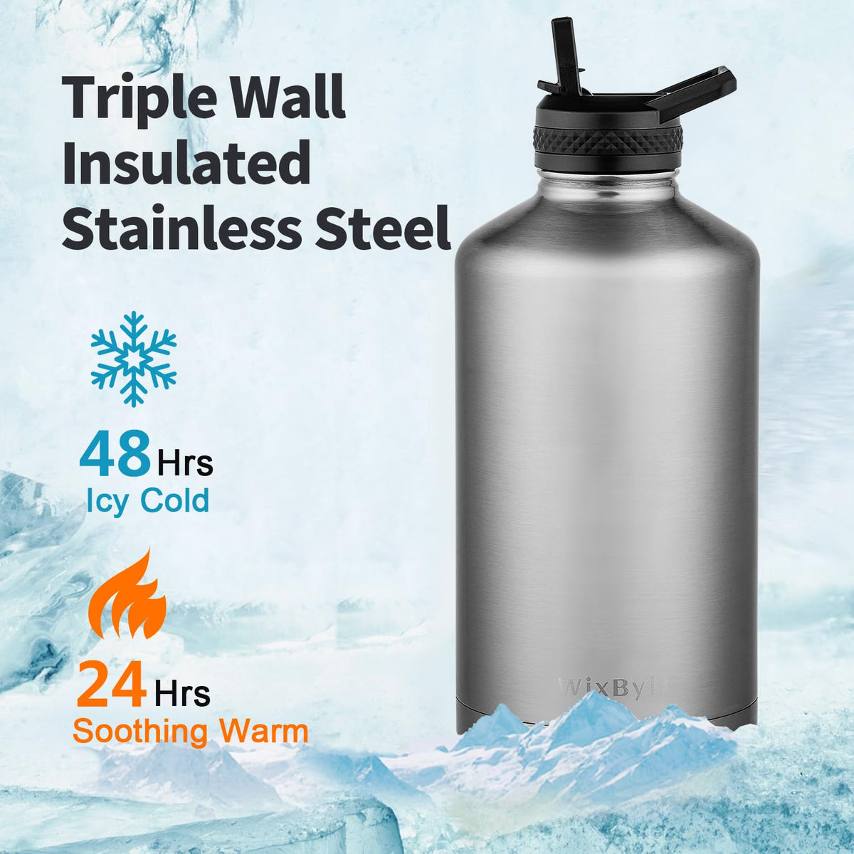 One Gallon Insulated Water Bottle (Silver / 128 Ounces)