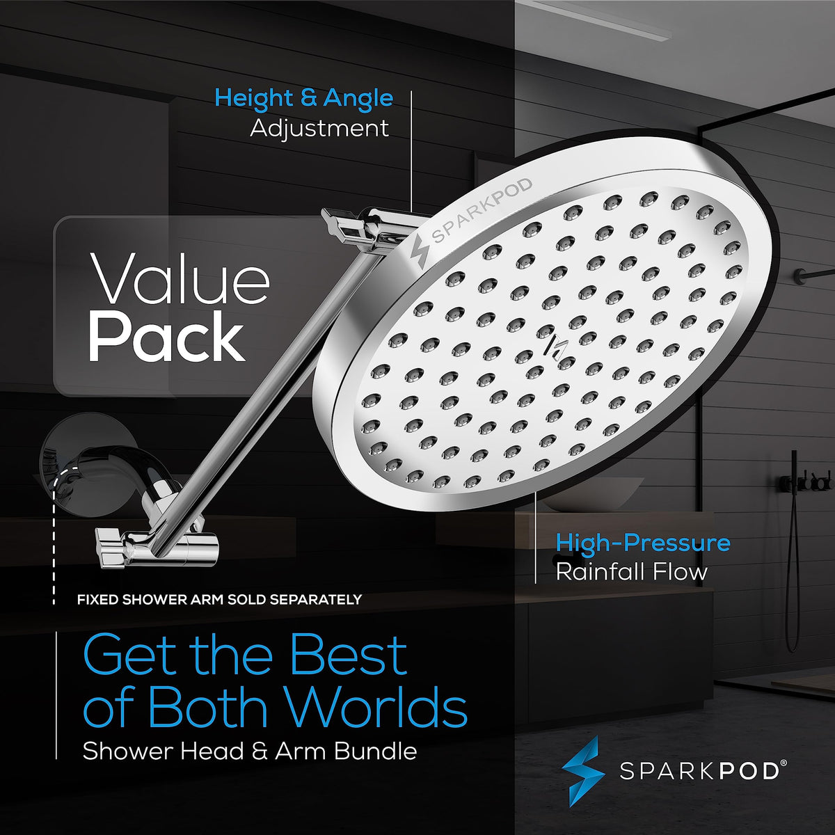 8" Round Rain Shower Head with 11" Shower Arm (1. Luxury Polished Chrome / 11" Arm)