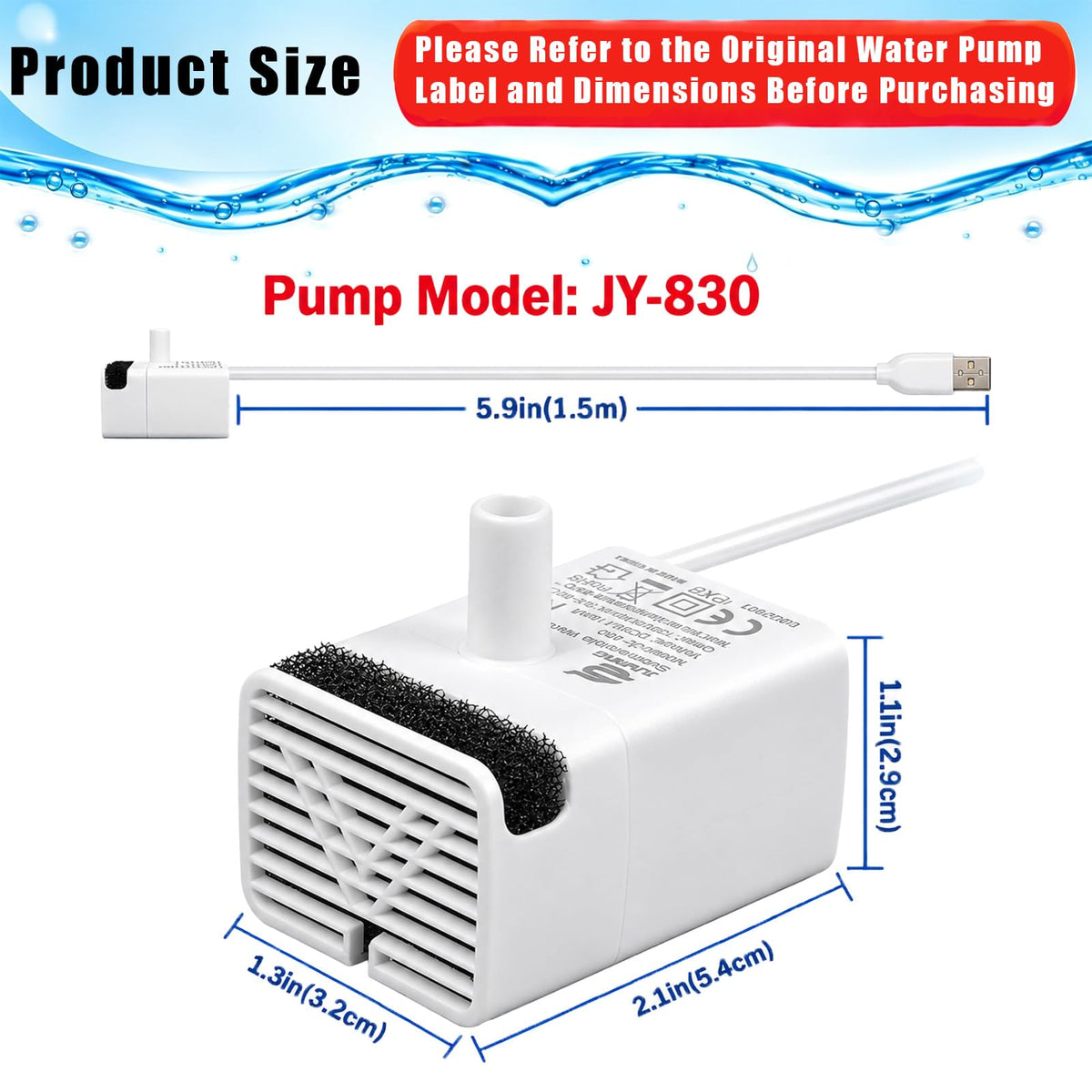Cat Water Fountain Pump Replacement JY (White)