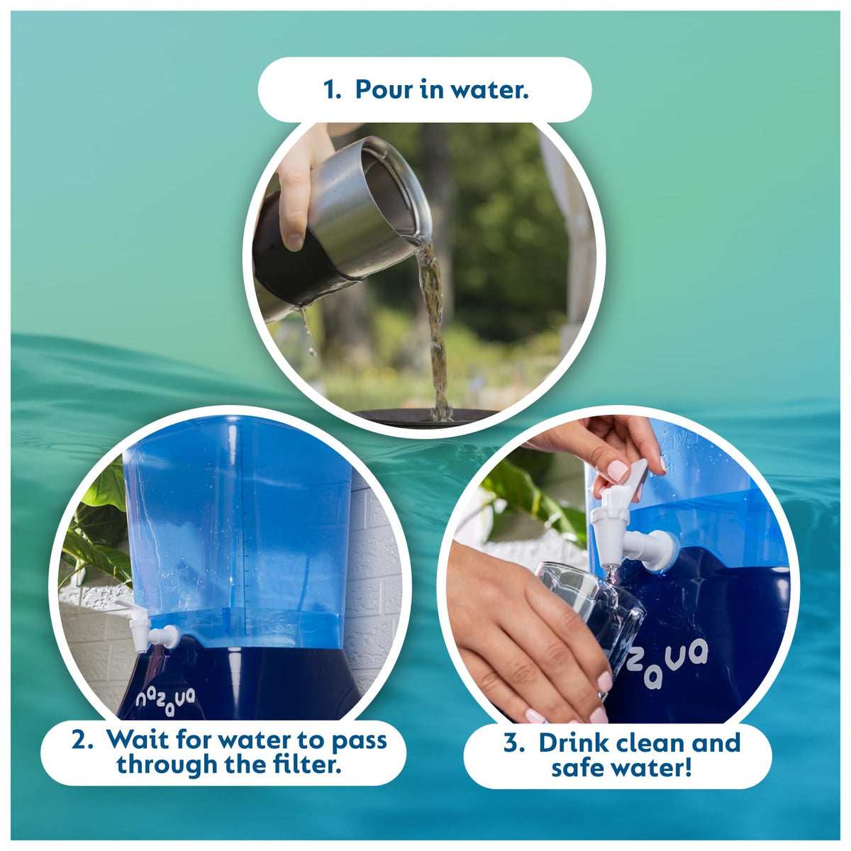 Gravity Fed Water Filter Dispenser and Countertop Unit for Every Day Use (Blue)