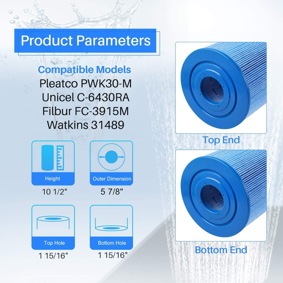 PLFC-6430-M Spa Filter Replaces Watkins 31489, Filbur FC-3915M