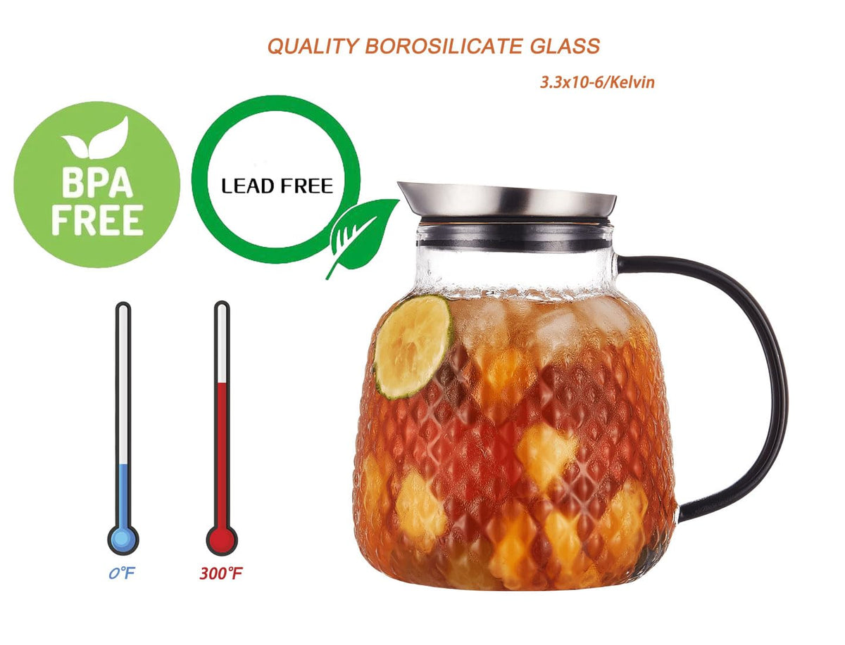 40 ounces “Pineapple Series” Glass Pitcher with Stainless Steel Lid (40 Ounces)