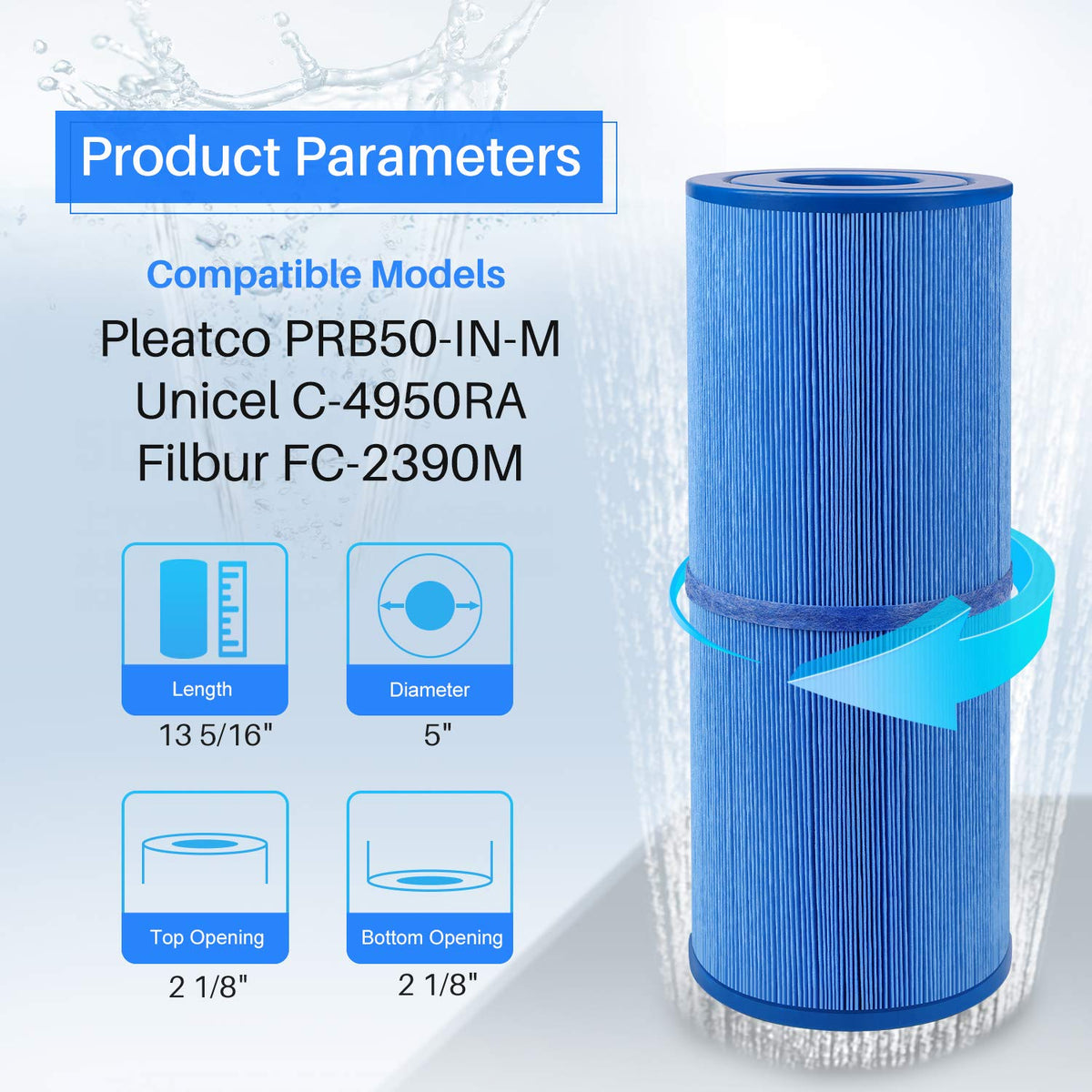Antimicrobial Spa Filter Replacement for Pleatco PRB50 (Anti-Biofilm_2Pack)