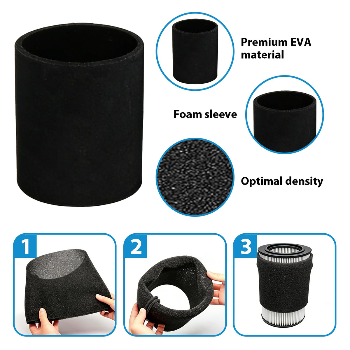 VF4000 Replacement Filter for Ridgid Shop Vac with 2 Foam Sleeve (White-VF4000)