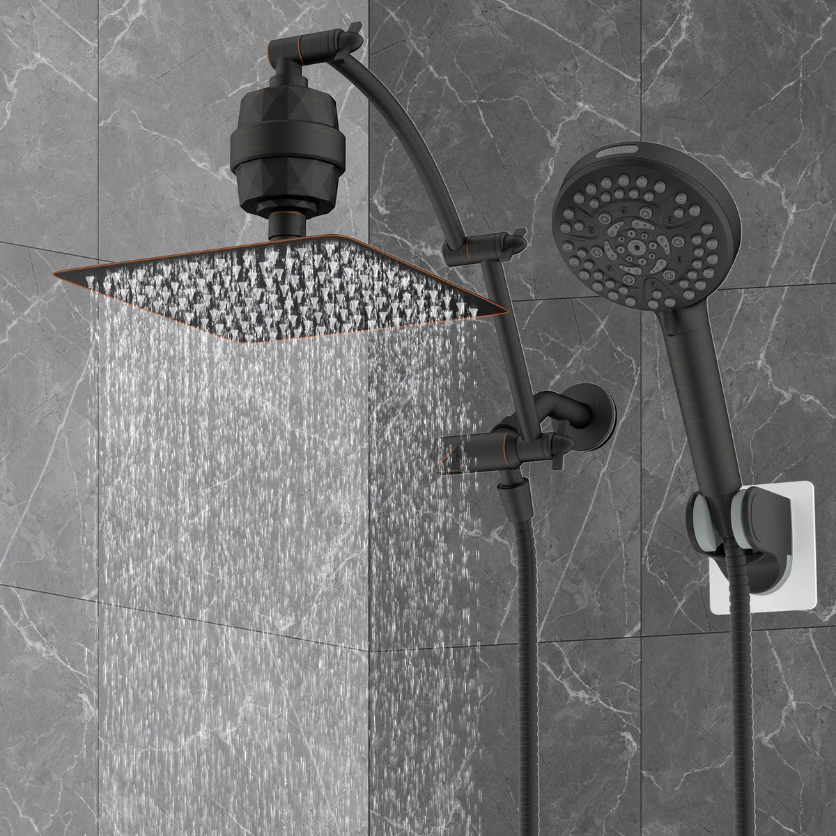 10" Dual Filtered Shower Head (Square 10'' with Filter / Oil Rubbed Bronze Finished)
