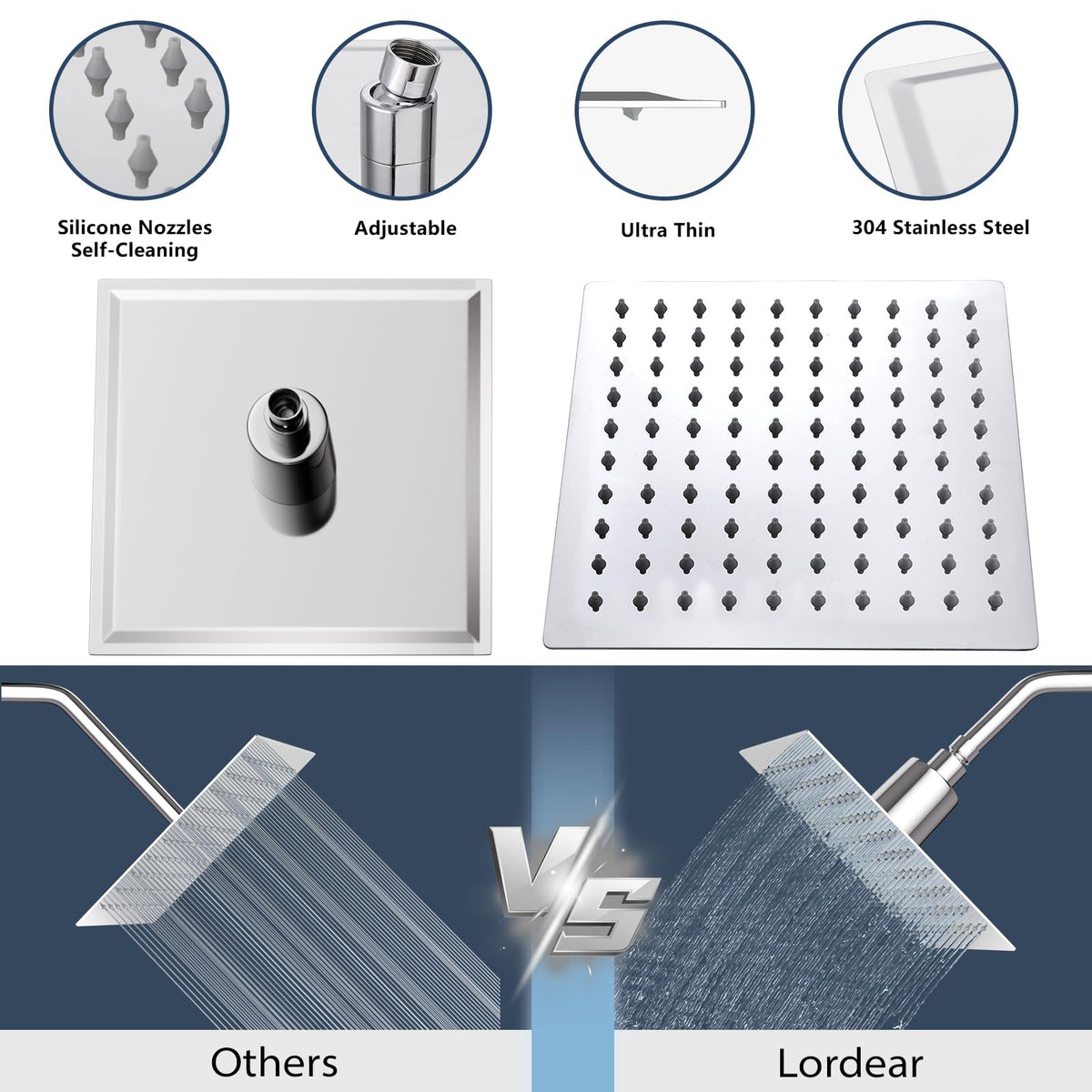 Filtered Shower Head 8 Inch Stainless Steel Square Shower Head