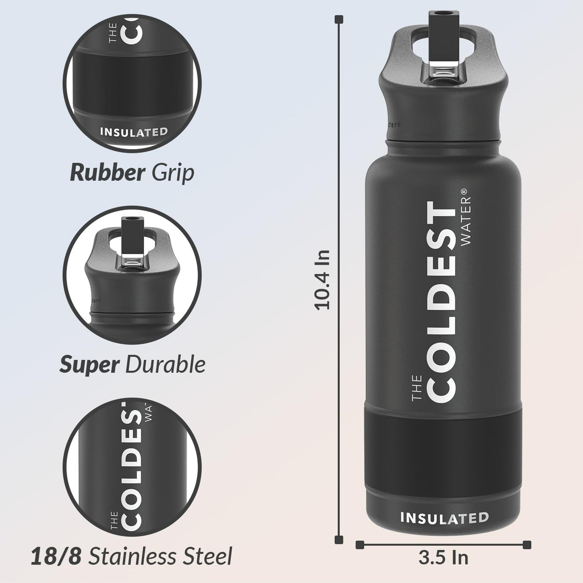 Coldest Insulated Water Bottle with Straw Lid (32 oz / Stealth Black)