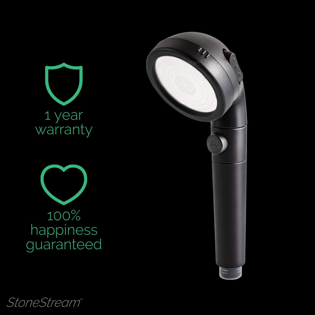 Original StoneStream® EcoPower High Pressure Matte Black Shower Head (Mineral-Stones Showerhead)