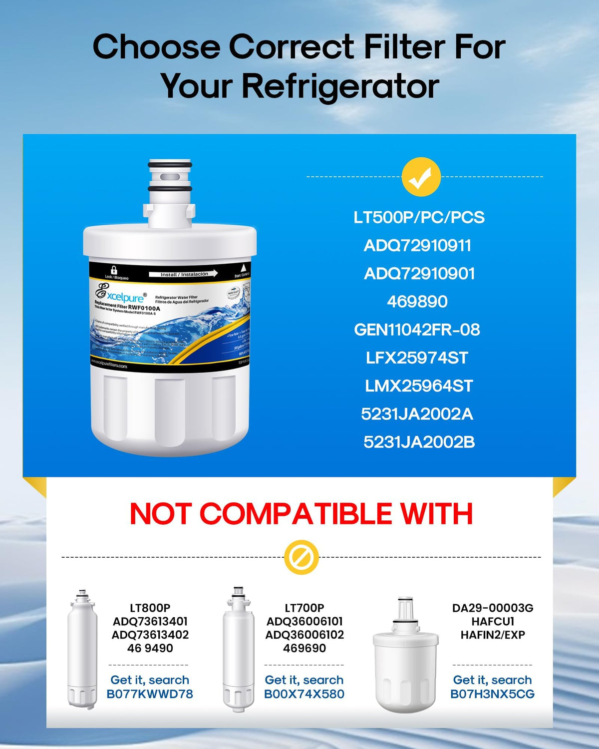RWF0100A Water Filter Replacement for LG LT500P 5231JA2002A 1PACK (1 Count (Pack of 1))