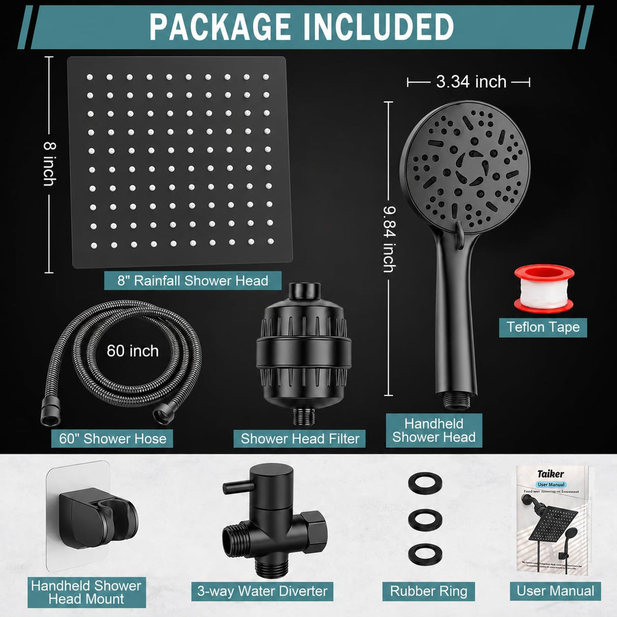 Filtered Shower Head with Handheld (Dark Black)