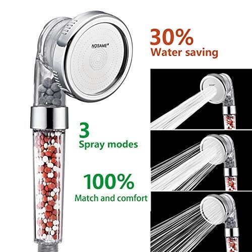 Shower Head Filter Filtration High Pressure Water Saving 3 Mode Function Spray Handheld Showerheads 1.6 GPM for Dry Hair & Skin SPA (White)