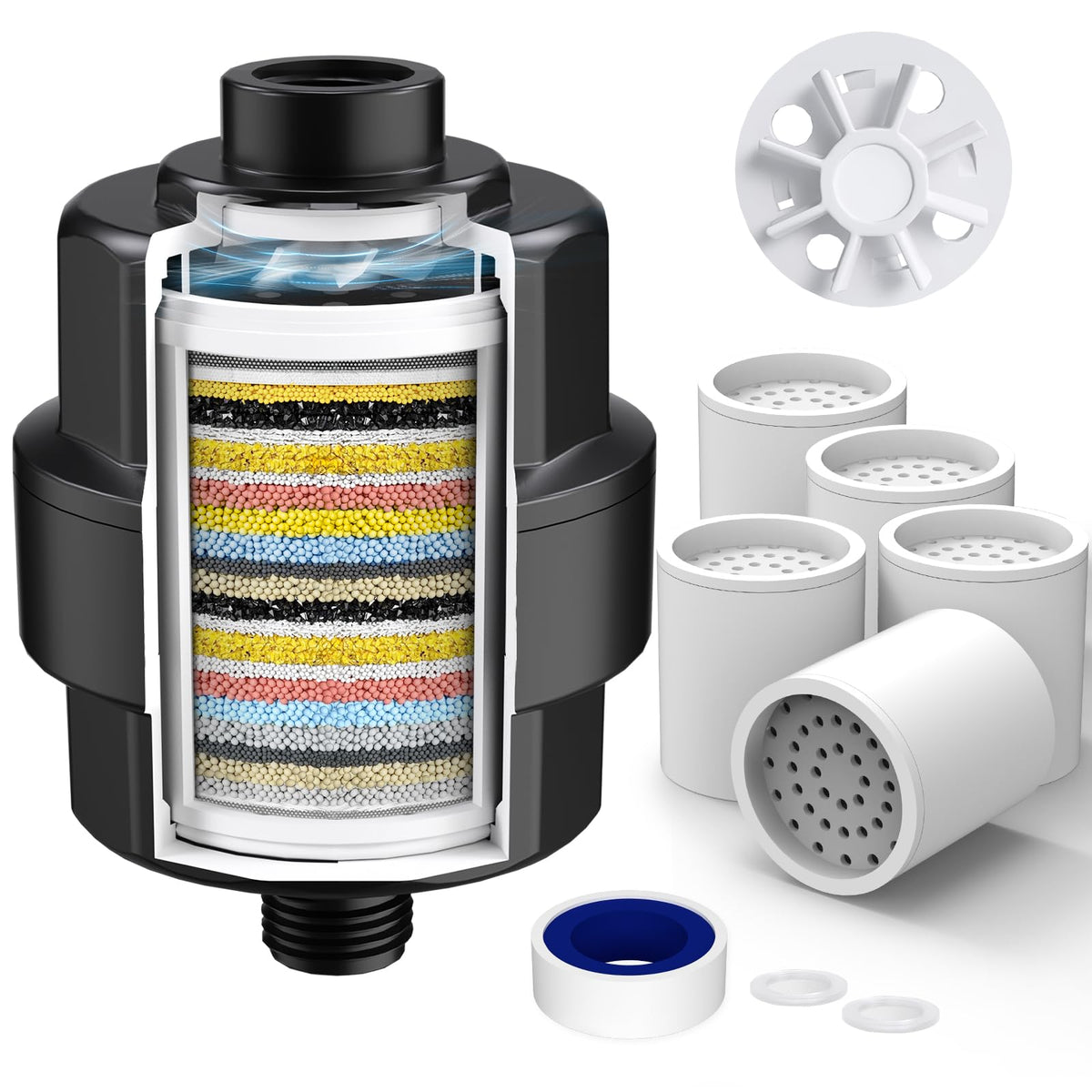 Shower Filter for Hard Water (Black X 5 Cartridge)