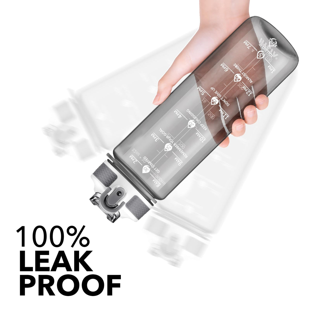 Plastic Water Bottle With Straw & Time Marker (Clear Black)