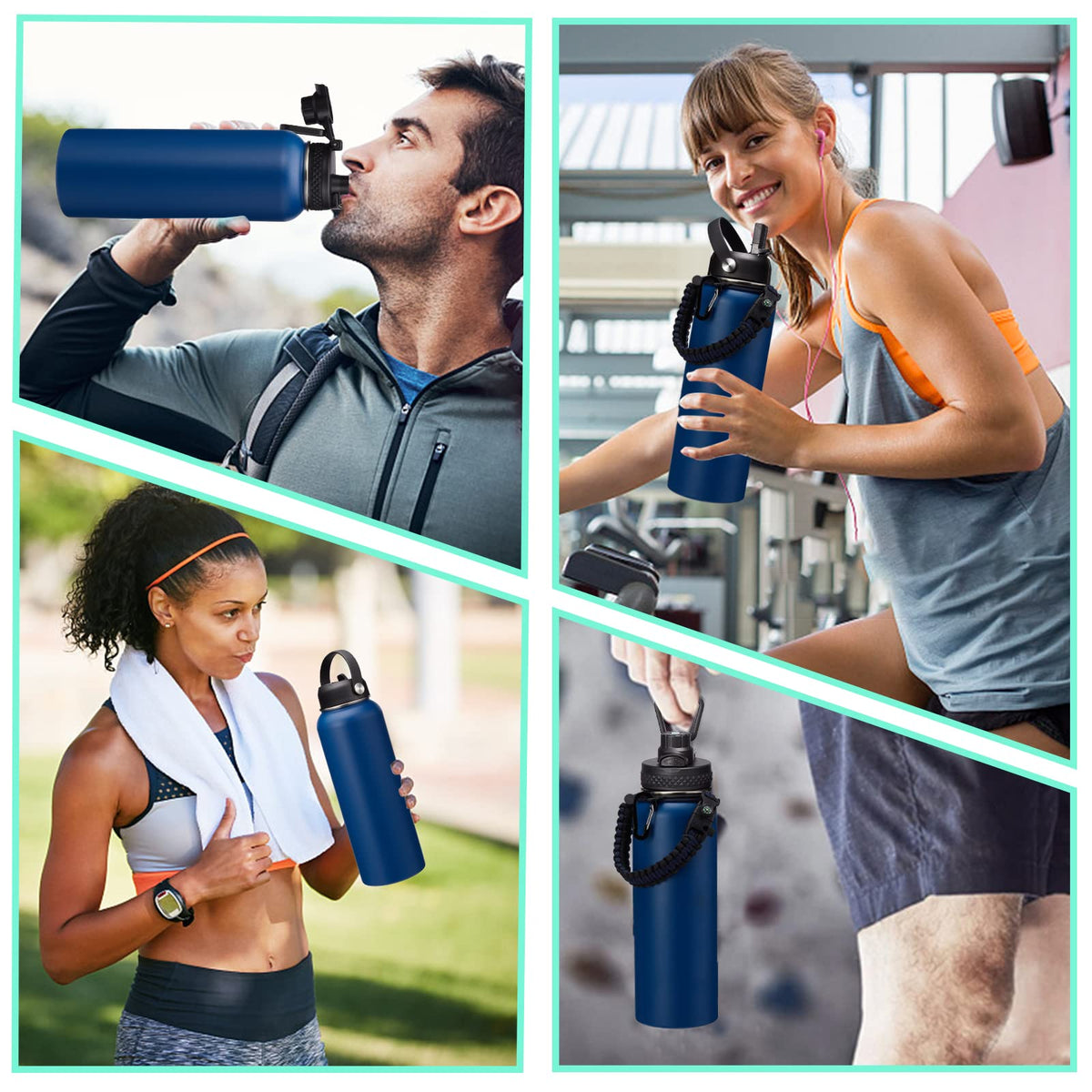 Water Bottle Insulated 40oz with Straw (Navy Blue / 40 Ounces)