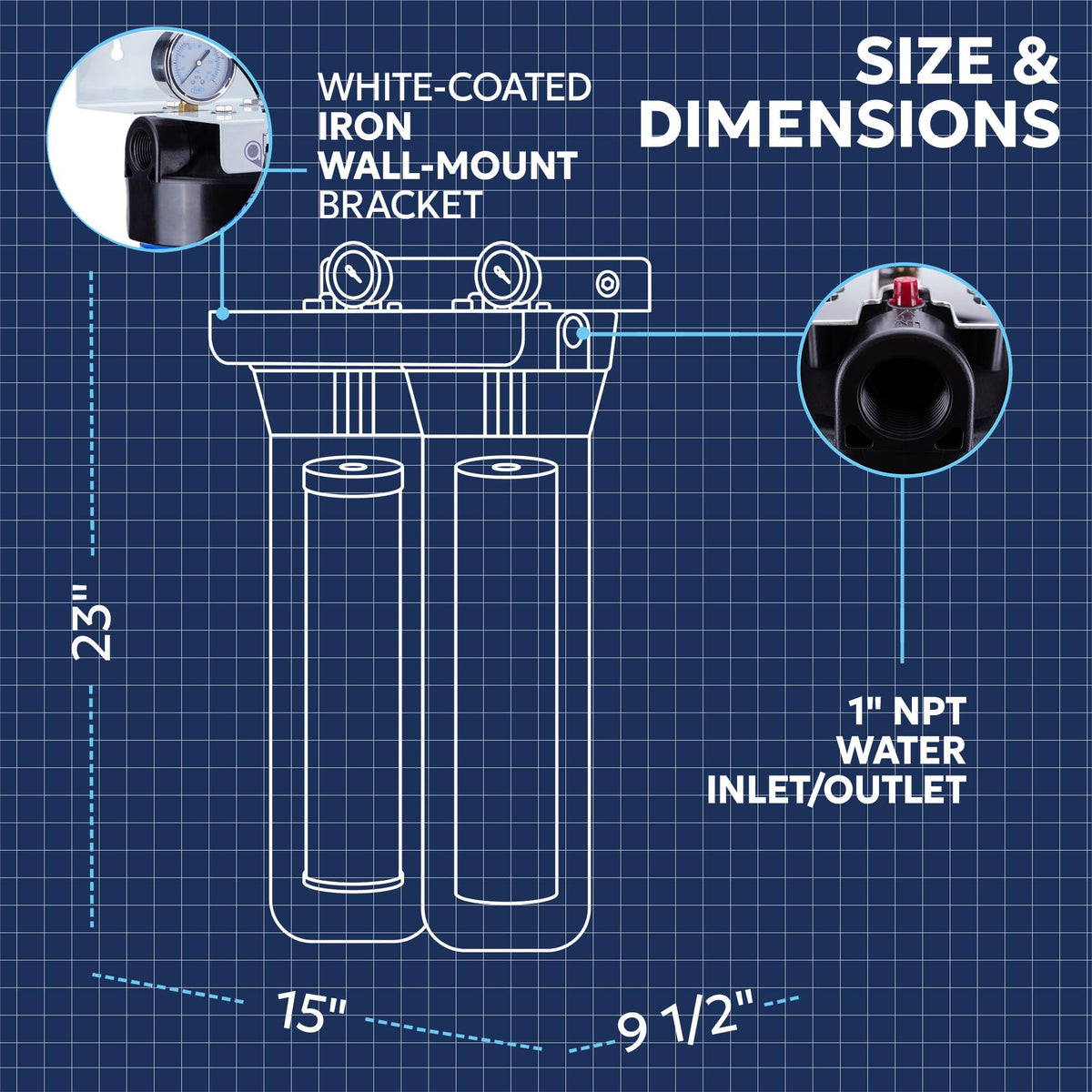 2 Stage Whole House Water Filter System with 20x4.5 Water Filters Against Sediment & Chlorine (GAC+Pleated Sediment)