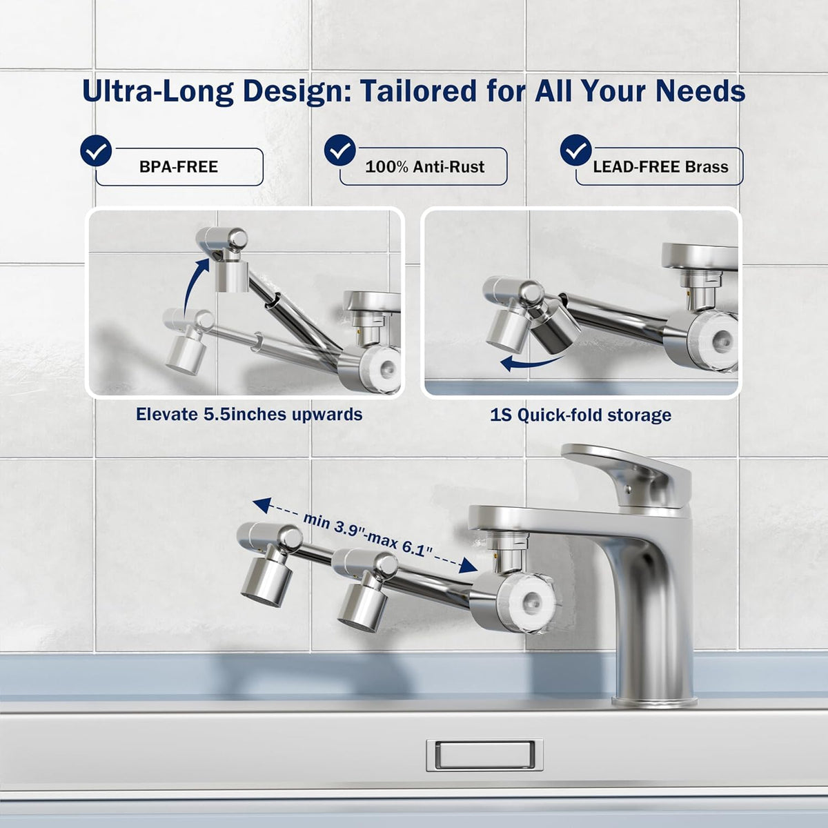 Water Filter for Sink Faucet Extender with Extension (1080°+ Extension)