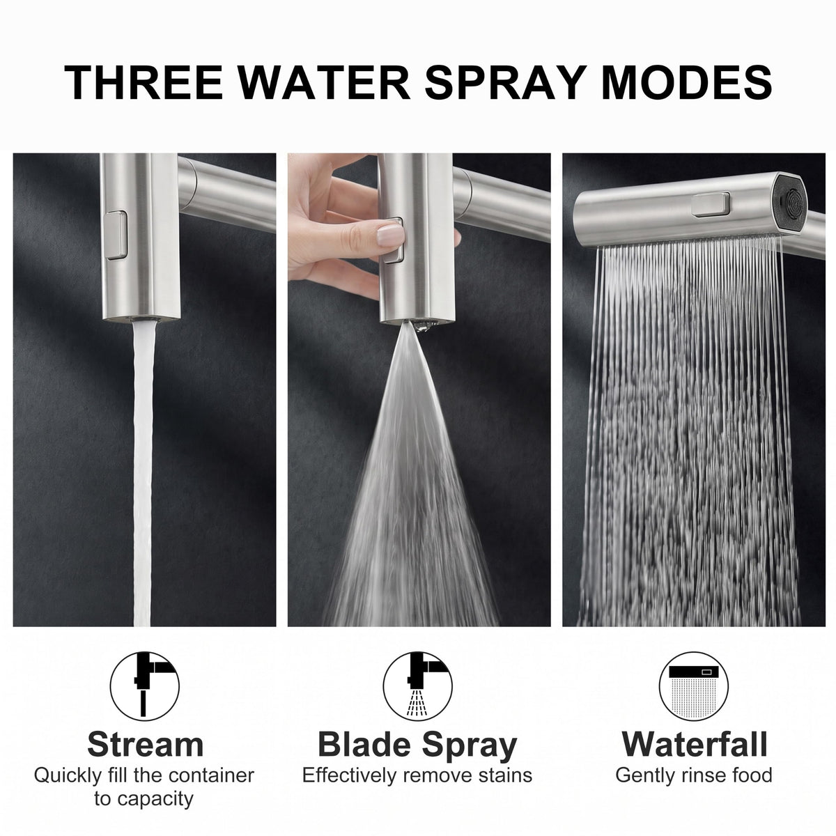 Kitchen Faucets with Pull Down Sprayer (Brushed / Waterfall)