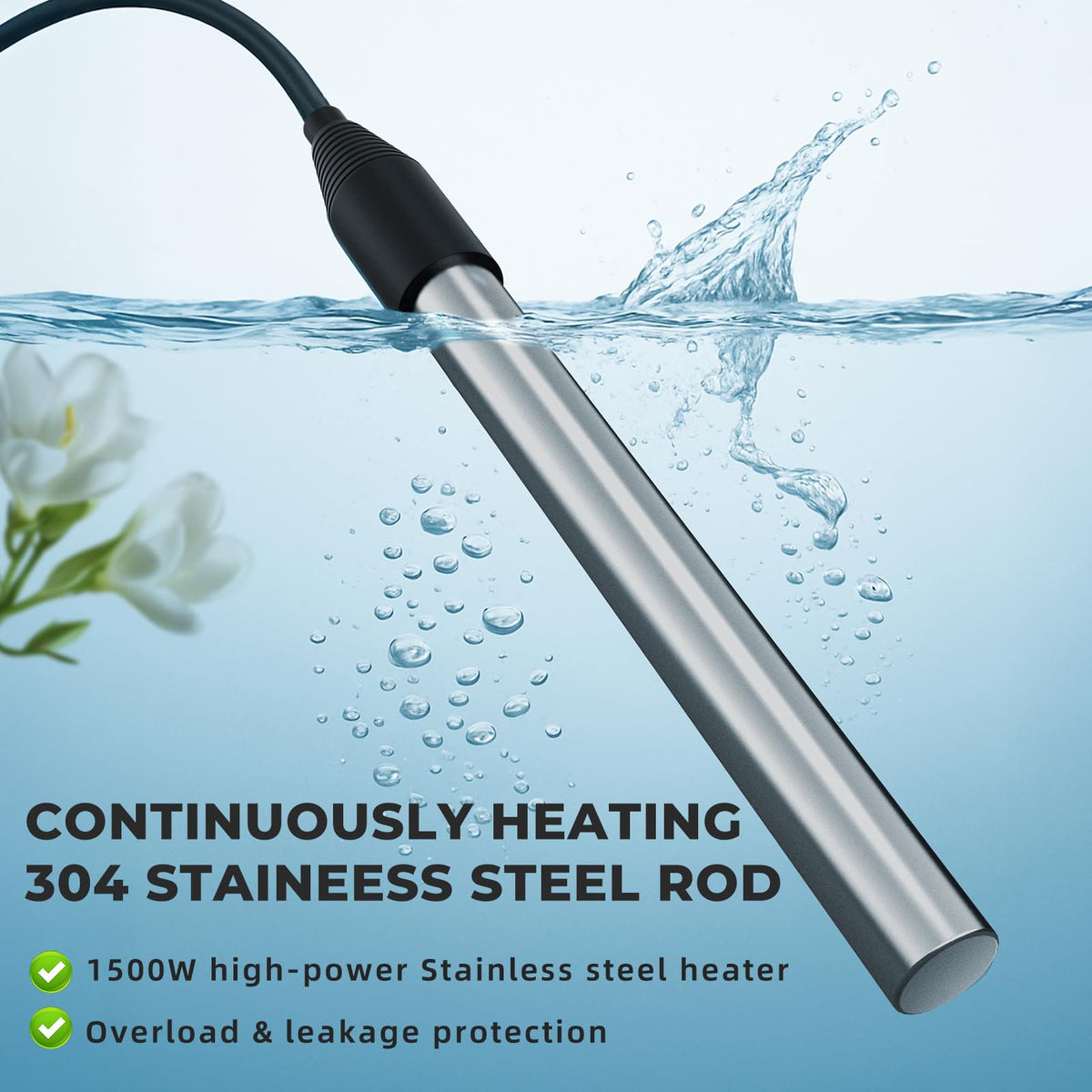 1500W Immersion Water Heater with Timer