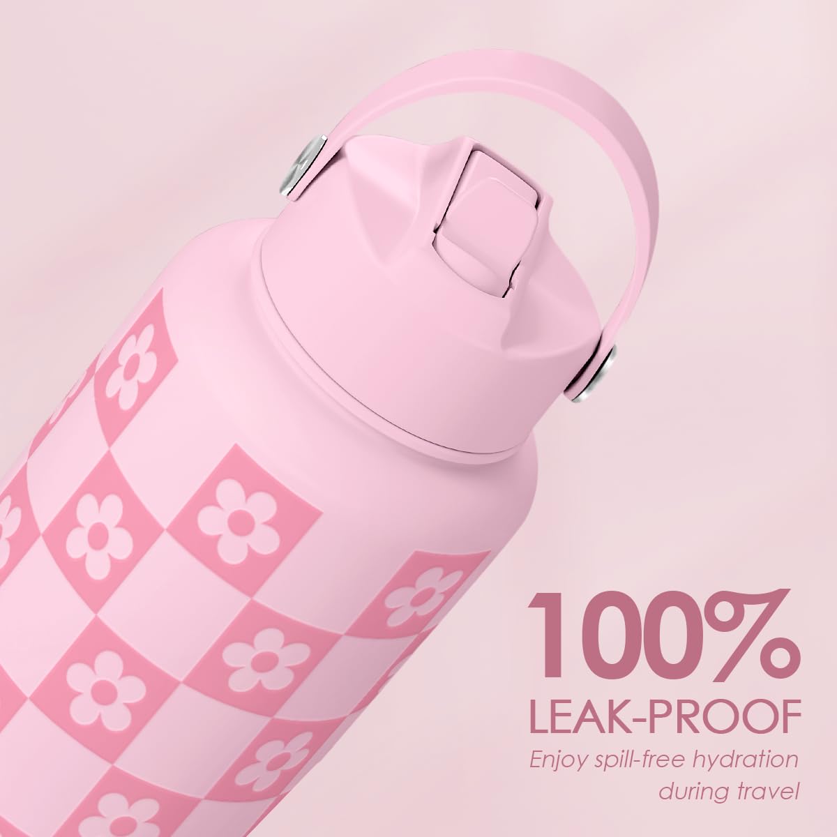 Checker Daisy Water Bottle 32oz Stainless Steel with Lid & Straw (Checker Daisy)