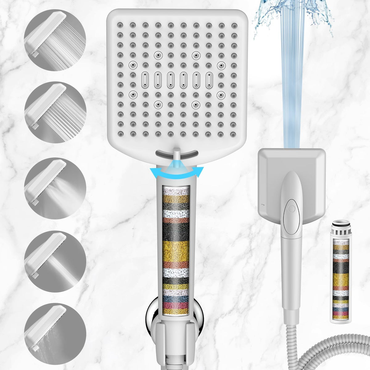 Filtered Shower Head with Handheld (White)