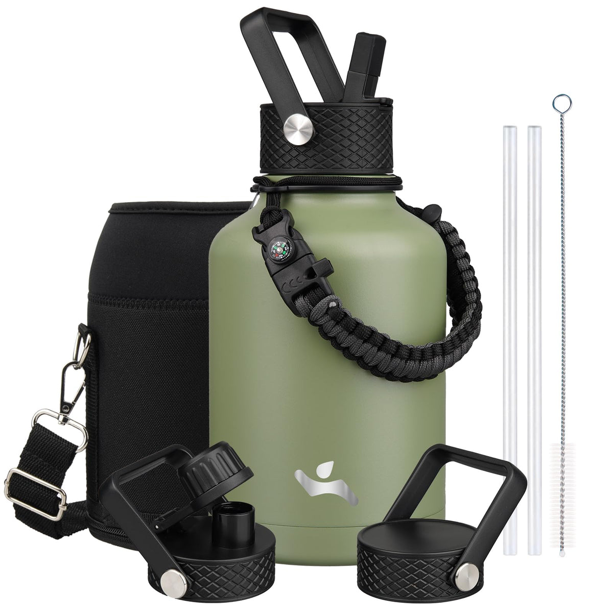 50 oz Insulated Stainless Steel Water Bottle Jug with Handle (Camp Green / 50 Ounces)
